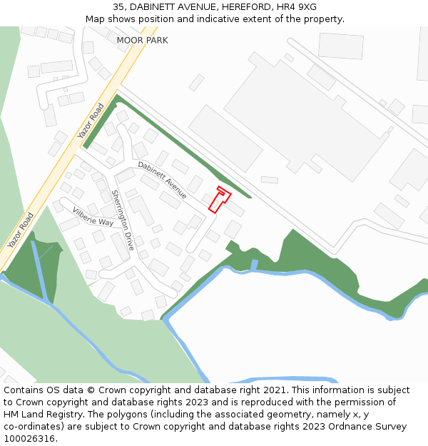 35, DABINETT AVENUE, HEREFORD, HR4 9XG: Location map and indicative extent of plot