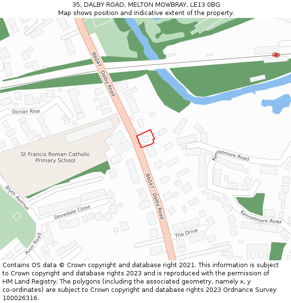 35, DALBY ROAD, MELTON MOWBRAY, LE13 0BG: Location map and indicative extent of plot