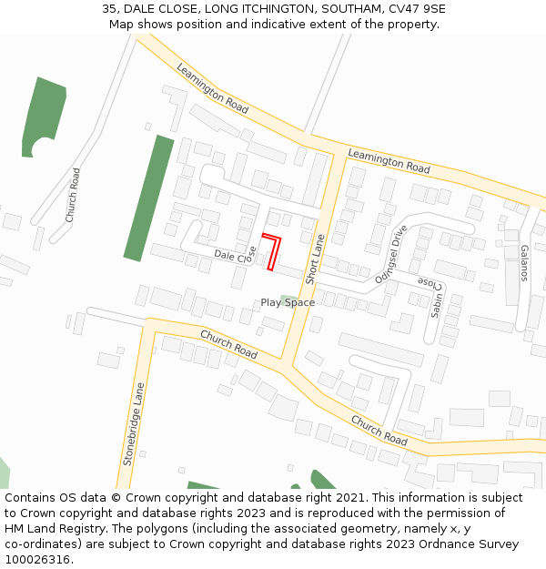 35, DALE CLOSE, LONG ITCHINGTON, SOUTHAM, CV47 9SE: Location map and indicative extent of plot