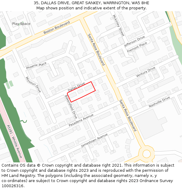 35, DALLAS DRIVE, GREAT SANKEY, WARRINGTON, WA5 8HE: Location map and indicative extent of plot