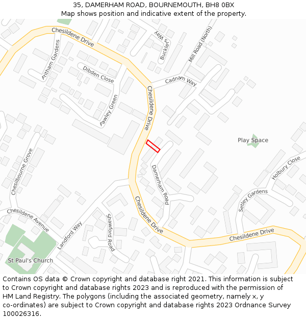 35, DAMERHAM ROAD, BOURNEMOUTH, BH8 0BX: Location map and indicative extent of plot