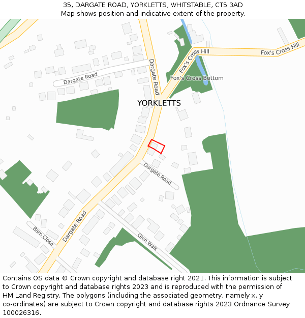 35, DARGATE ROAD, YORKLETTS, WHITSTABLE, CT5 3AD: Location map and indicative extent of plot