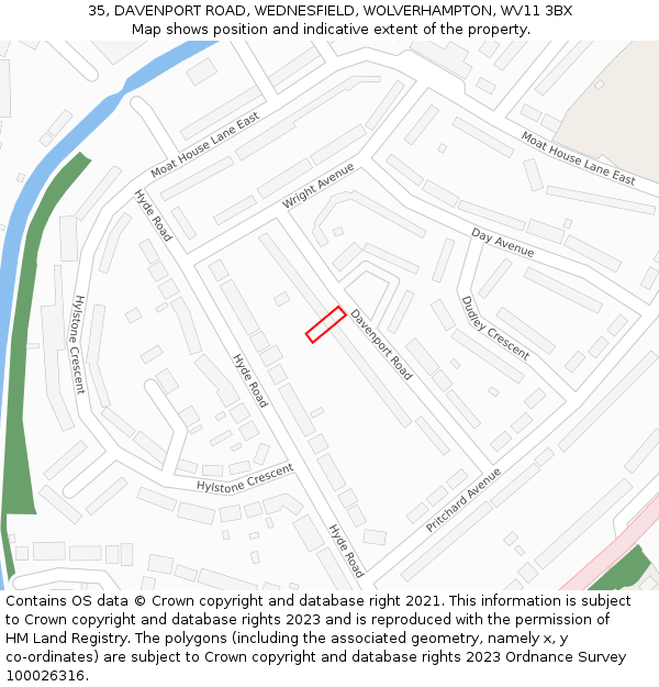 35, DAVENPORT ROAD, WEDNESFIELD, WOLVERHAMPTON, WV11 3BX: Location map and indicative extent of plot