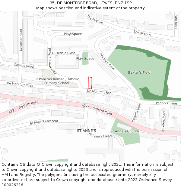 35, DE MONTFORT ROAD, LEWES, BN7 1SP: Location map and indicative extent of plot