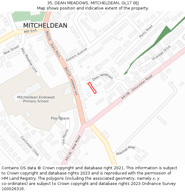 35, DEAN MEADOWS, MITCHELDEAN, GL17 0EJ: Location map and indicative extent of plot