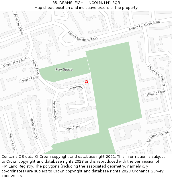 35, DEANSLEIGH, LINCOLN, LN1 3QB: Location map and indicative extent of plot