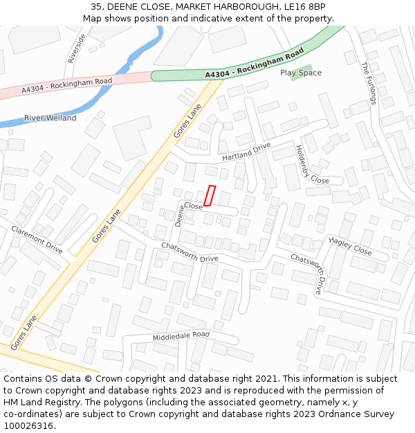 35, DEENE CLOSE, MARKET HARBOROUGH, LE16 8BP: Location map and indicative extent of plot