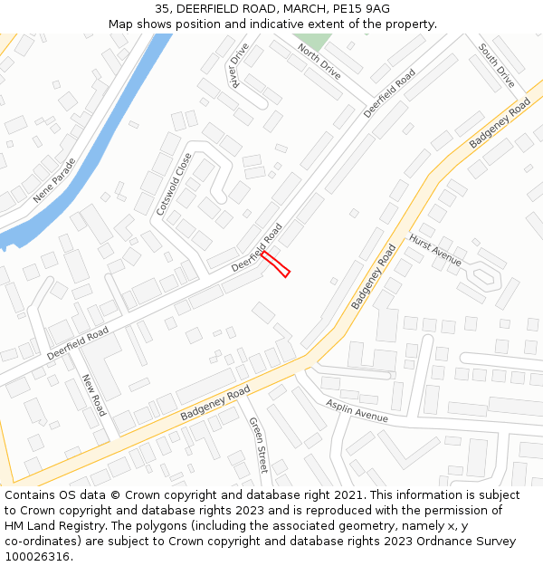 35, DEERFIELD ROAD, MARCH, PE15 9AG: Location map and indicative extent of plot