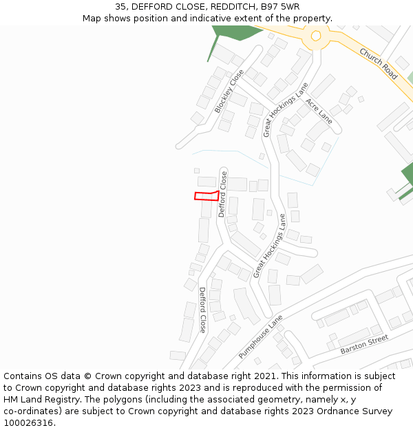 35, DEFFORD CLOSE, REDDITCH, B97 5WR: Location map and indicative extent of plot