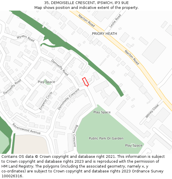 35, DEMOISELLE CRESCENT, IPSWICH, IP3 9UE: Location map and indicative extent of plot