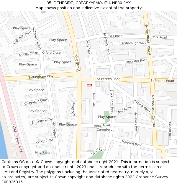 35, DENESIDE, GREAT YARMOUTH, NR30 3AX: Location map and indicative extent of plot