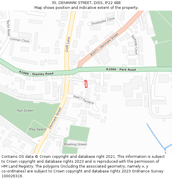 35, DENMARK STREET, DISS, IP22 4BE: Location map and indicative extent of plot