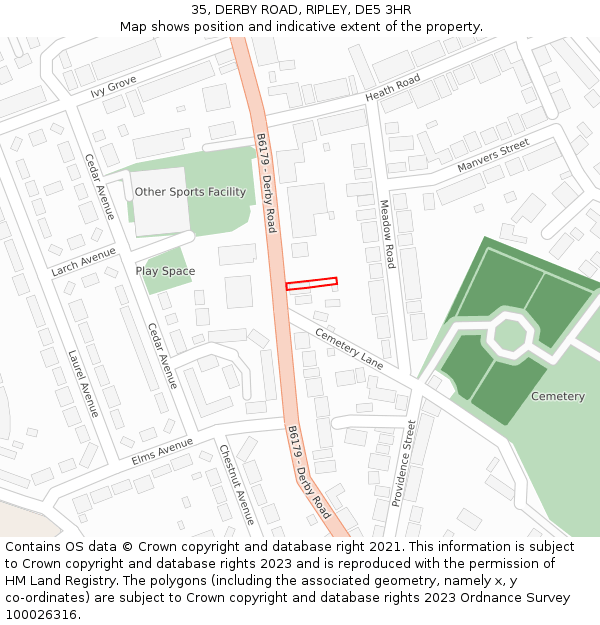 35, DERBY ROAD, RIPLEY, DE5 3HR: Location map and indicative extent of plot