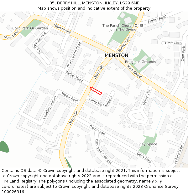 35, DERRY HILL, MENSTON, ILKLEY, LS29 6NE: Location map and indicative extent of plot