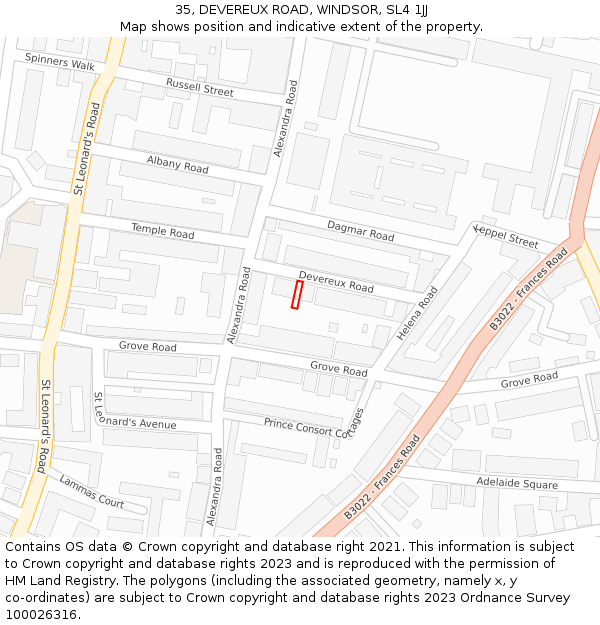 35, DEVEREUX ROAD, WINDSOR, SL4 1JJ: Location map and indicative extent of plot
