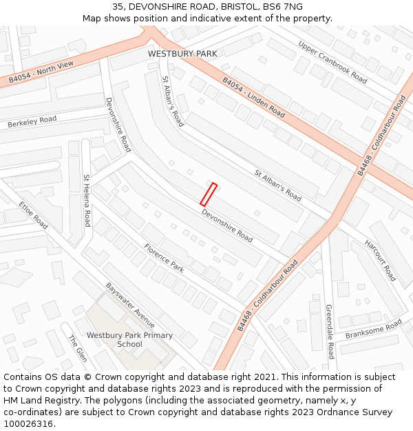 35, DEVONSHIRE ROAD, BRISTOL, BS6 7NG: Location map and indicative extent of plot