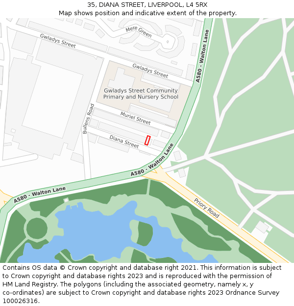 35, DIANA STREET, LIVERPOOL, L4 5RX: Location map and indicative extent of plot