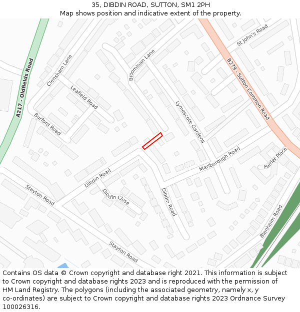 35, DIBDIN ROAD, SUTTON, SM1 2PH: Location map and indicative extent of plot