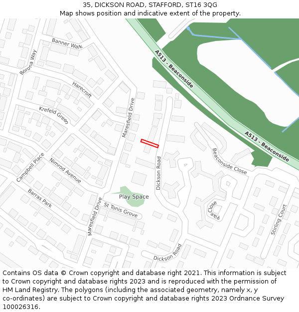 35, DICKSON ROAD, STAFFORD, ST16 3QG: Location map and indicative extent of plot