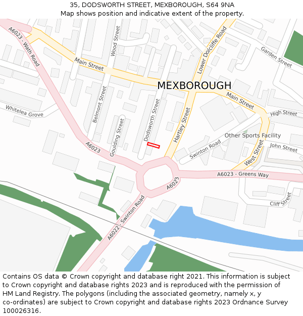35, DODSWORTH STREET, MEXBOROUGH, S64 9NA: Location map and indicative extent of plot