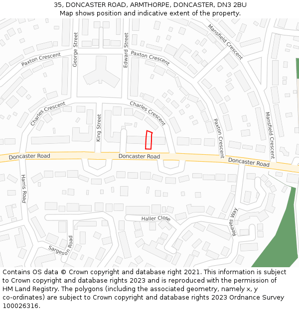 35, DONCASTER ROAD, ARMTHORPE, DONCASTER, DN3 2BU: Location map and indicative extent of plot
