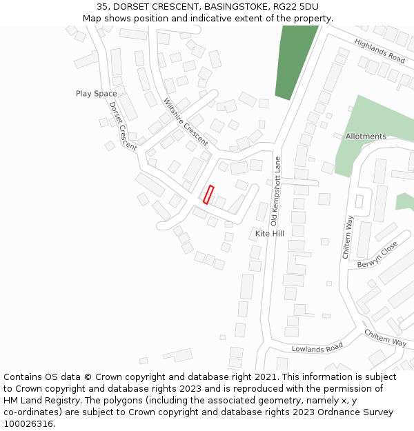 35, DORSET CRESCENT, BASINGSTOKE, RG22 5DU: Location map and indicative extent of plot
