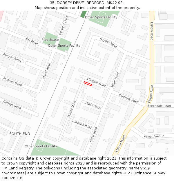 35, DORSEY DRIVE, BEDFORD, MK42 9FL: Location map and indicative extent of plot