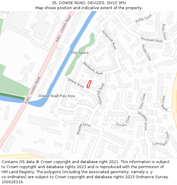 35, DOWSE ROAD, DEVIZES, SN10 3FN: Location map and indicative extent of plot
