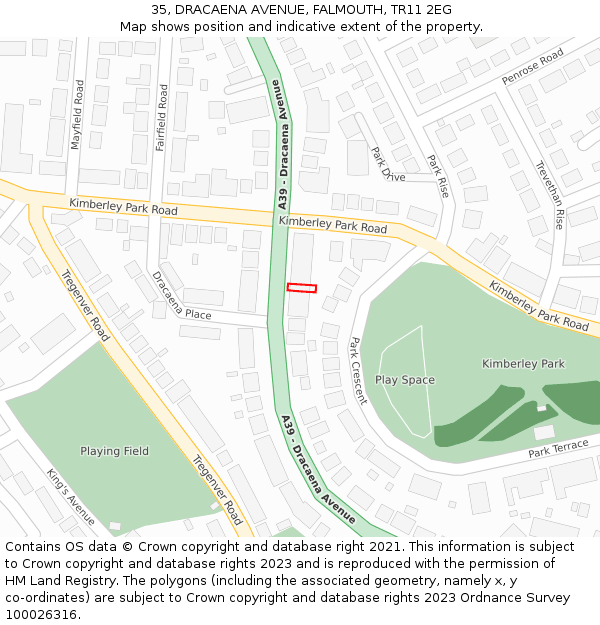 35, DRACAENA AVENUE, FALMOUTH, TR11 2EG: Location map and indicative extent of plot