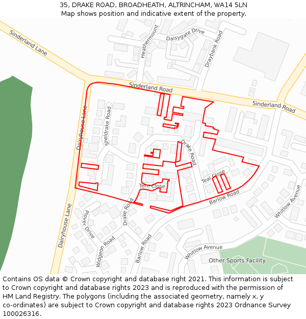 35, DRAKE ROAD, BROADHEATH, ALTRINCHAM, WA14 5LN: Location map and indicative extent of plot