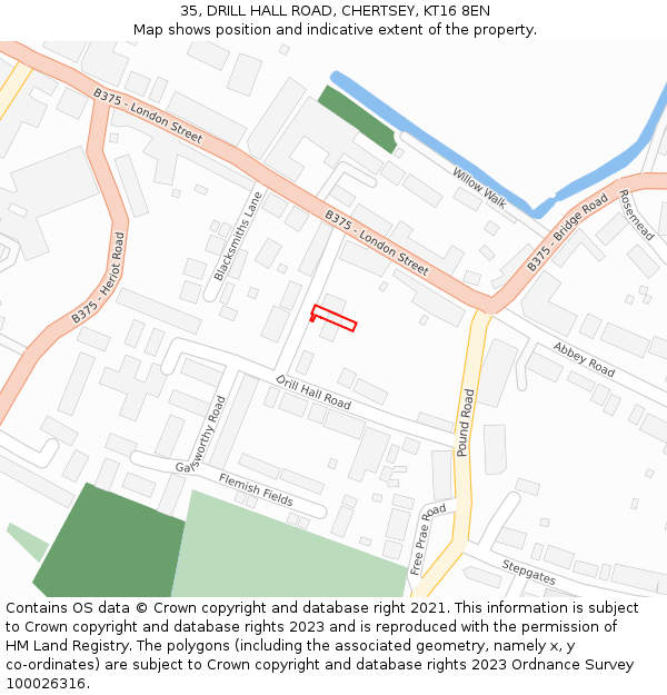 35, DRILL HALL ROAD, CHERTSEY, KT16 8EN: Location map and indicative extent of plot