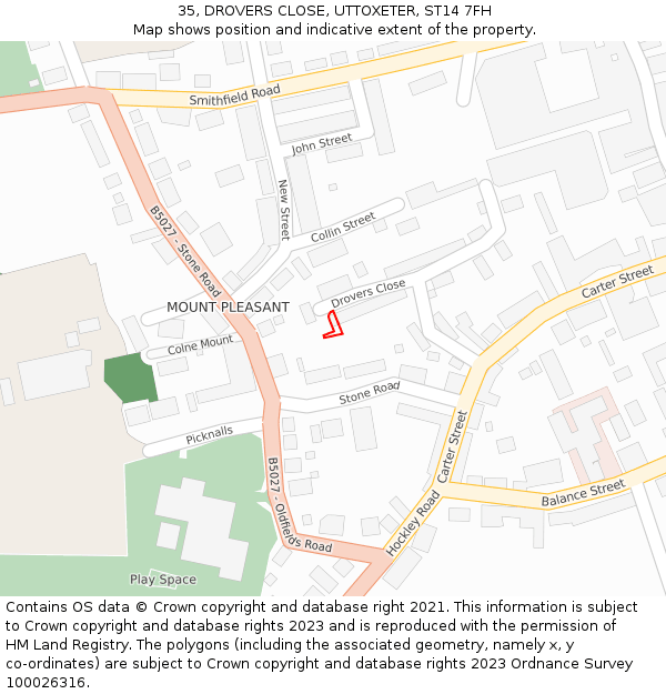 35, DROVERS CLOSE, UTTOXETER, ST14 7FH: Location map and indicative extent of plot