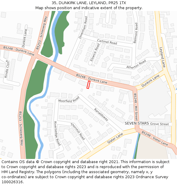 35, DUNKIRK LANE, LEYLAND, PR25 1TX: Location map and indicative extent of plot