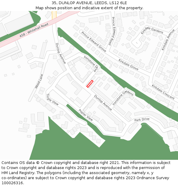 35, DUNLOP AVENUE, LEEDS, LS12 6LE: Location map and indicative extent of plot