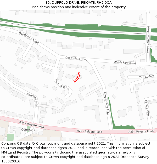 35, DURFOLD DRIVE, REIGATE, RH2 0QA: Location map and indicative extent of plot