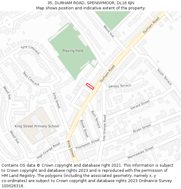 35, DURHAM ROAD, SPENNYMOOR, DL16 6JN: Location map and indicative extent of plot
