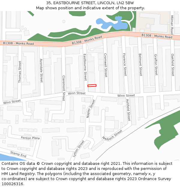 35, EASTBOURNE STREET, LINCOLN, LN2 5BW: Location map and indicative extent of plot