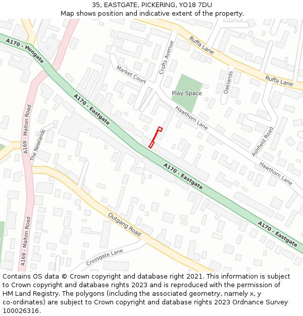 35, EASTGATE, PICKERING, YO18 7DU: Location map and indicative extent of plot
