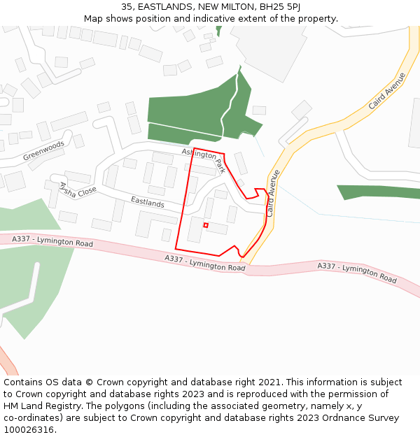 35, EASTLANDS, NEW MILTON, BH25 5PJ: Location map and indicative extent of plot