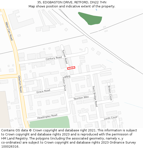 35, EDGBASTON DRIVE, RETFORD, DN22 7HN: Location map and indicative extent of plot