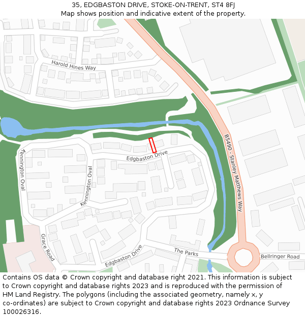 35, EDGBASTON DRIVE, STOKE-ON-TRENT, ST4 8FJ: Location map and indicative extent of plot