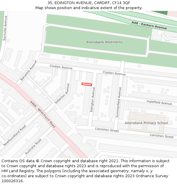 35, EDINGTON AVENUE, CARDIFF, CF14 3QF: Location map and indicative extent of plot