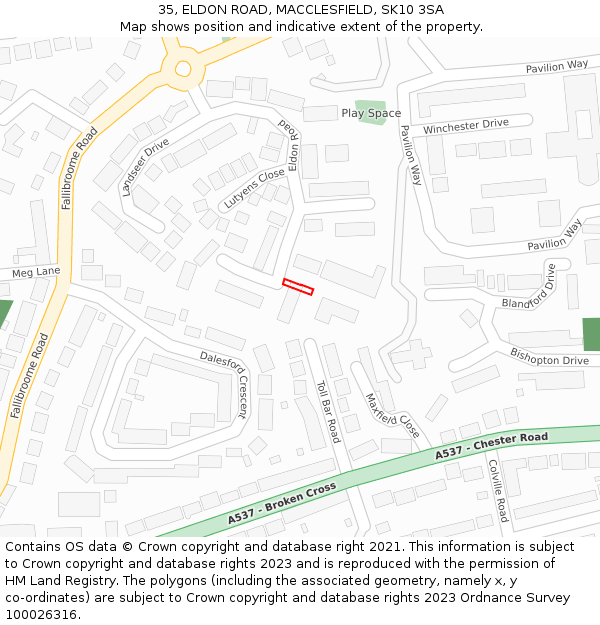 35, ELDON ROAD, MACCLESFIELD, SK10 3SA: Location map and indicative extent of plot