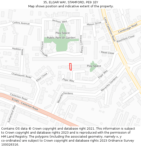 35, ELGAR WAY, STAMFORD, PE9 1EY: Location map and indicative extent of plot