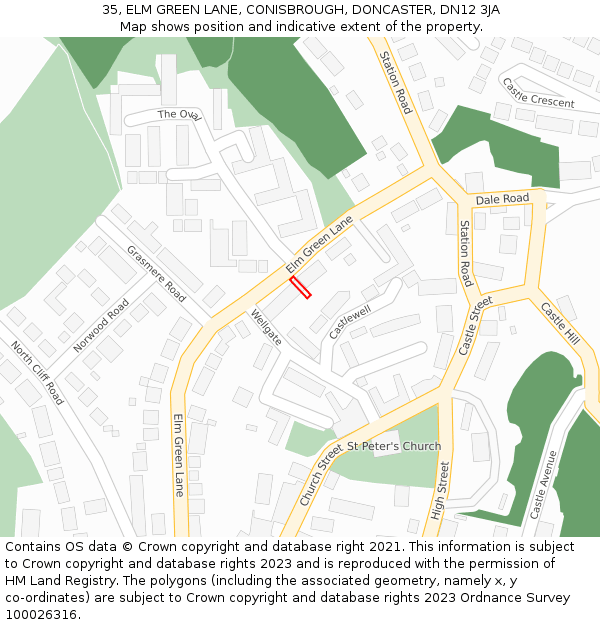 35, ELM GREEN LANE, CONISBROUGH, DONCASTER, DN12 3JA: Location map and indicative extent of plot