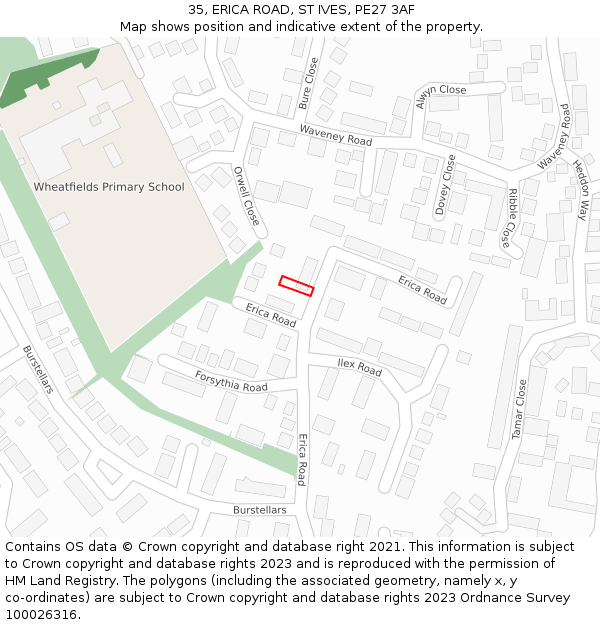 35, ERICA ROAD, ST IVES, PE27 3AF: Location map and indicative extent of plot