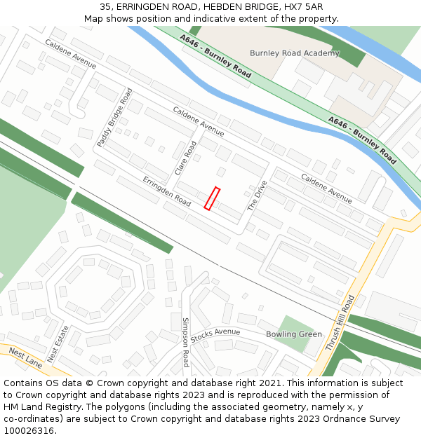 35, ERRINGDEN ROAD, HEBDEN BRIDGE, HX7 5AR: Location map and indicative extent of plot