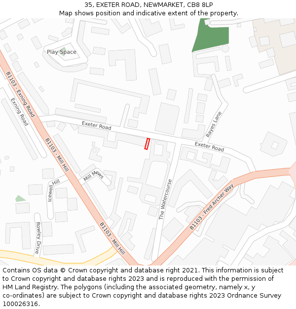 35, EXETER ROAD, NEWMARKET, CB8 8LP: Location map and indicative extent of plot