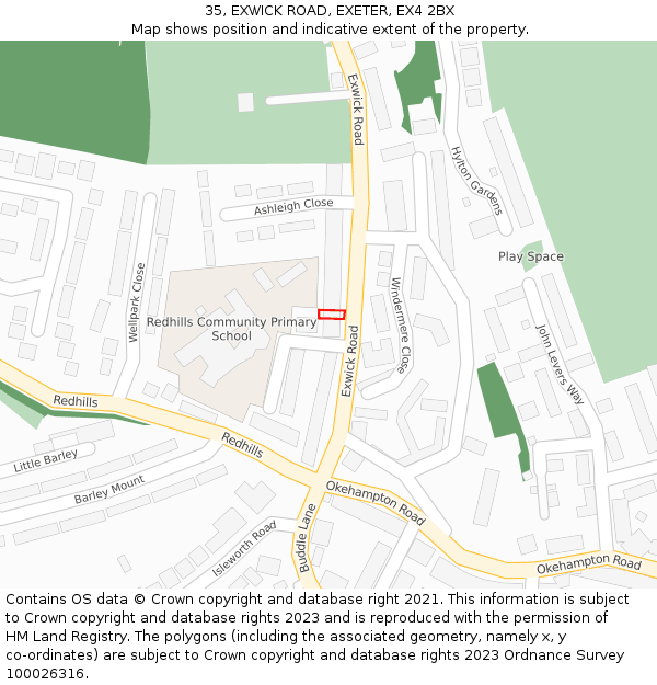 35, EXWICK ROAD, EXETER, EX4 2BX: Location map and indicative extent of plot