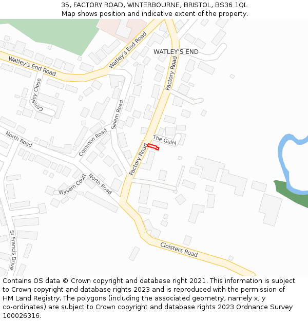 35, FACTORY ROAD, WINTERBOURNE, BRISTOL, BS36 1QL: Location map and indicative extent of plot